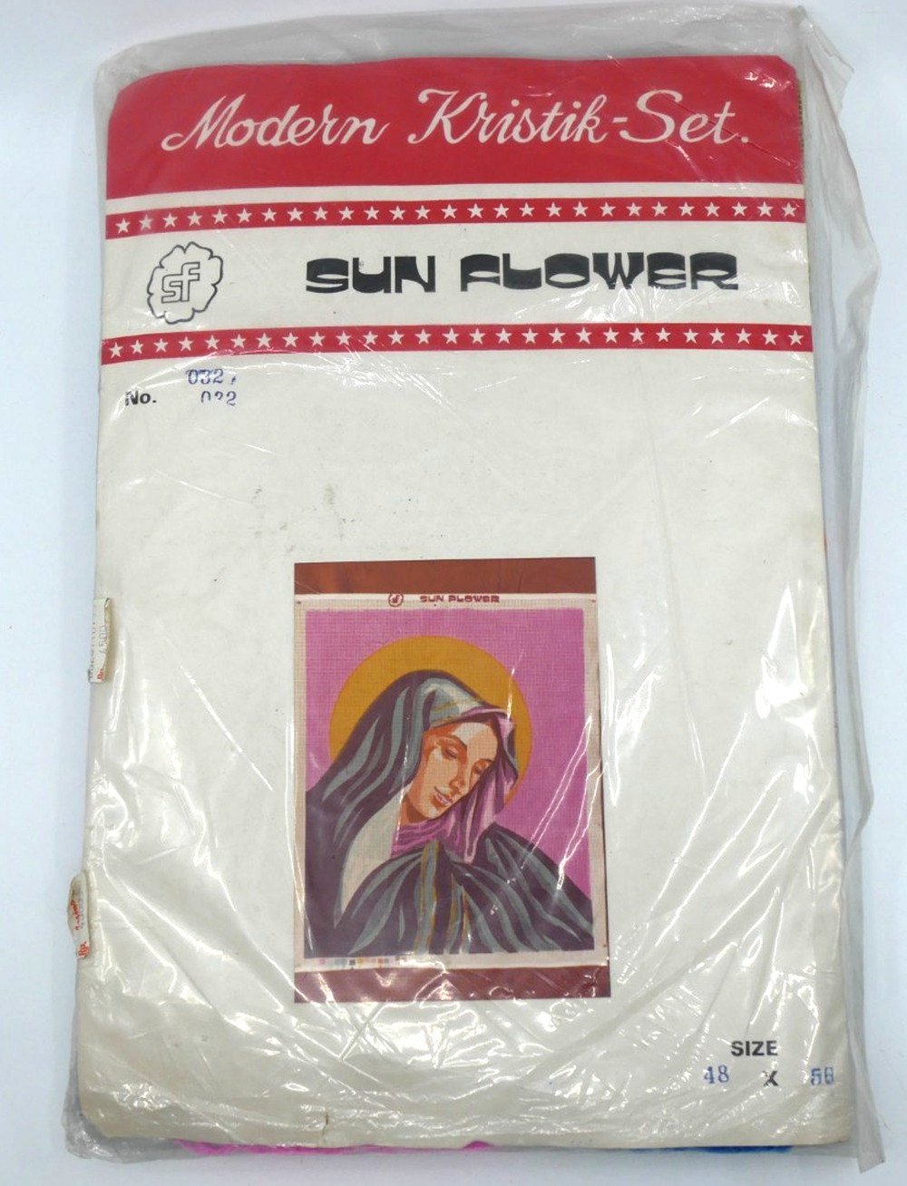 VTG Sun Flower Indonesian Kristik Cross Stitch Kit Set The Madonna Mary Religion